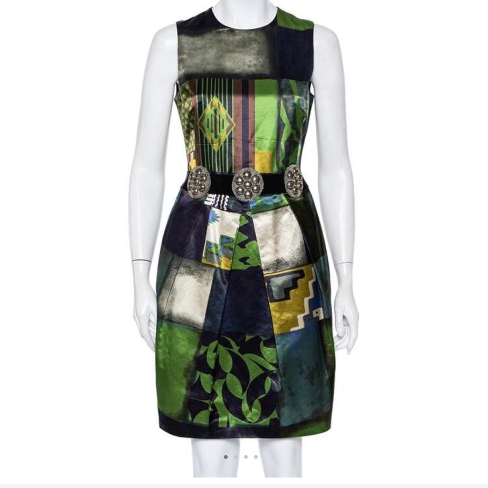 ETRO Mixed Print Embellished Waist Sheath Dress